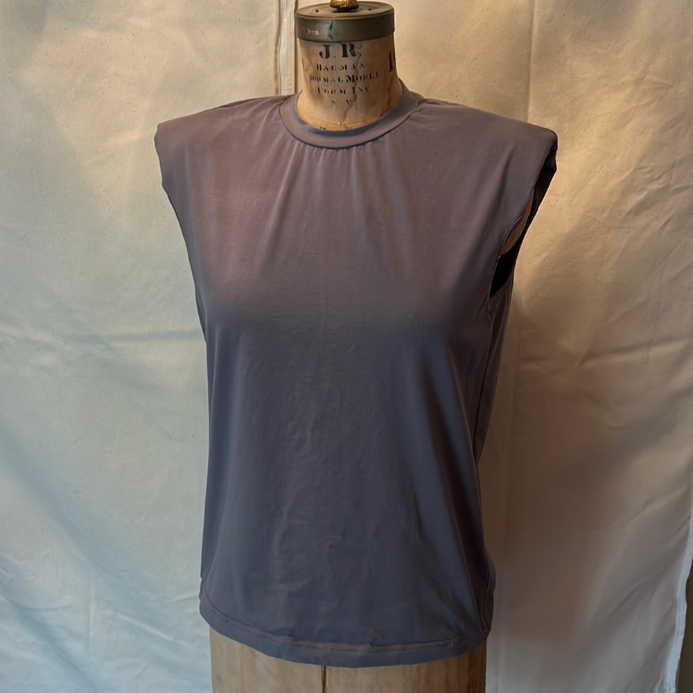 J.ING Women’s GRAY Sleeveless Padded Shoulder Top Sz XS EUC